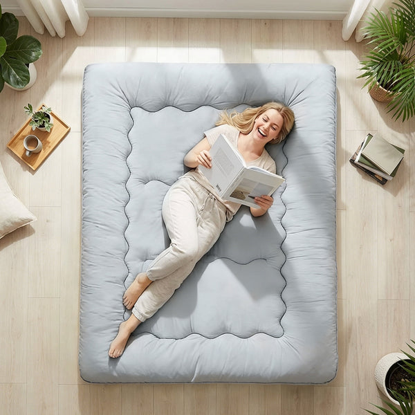 Sweetcrispy Japanese Floor Mattress with Washable Cover, Folding Memory Foam Sleeping Mat for Dorm, Camping & Guest Room
