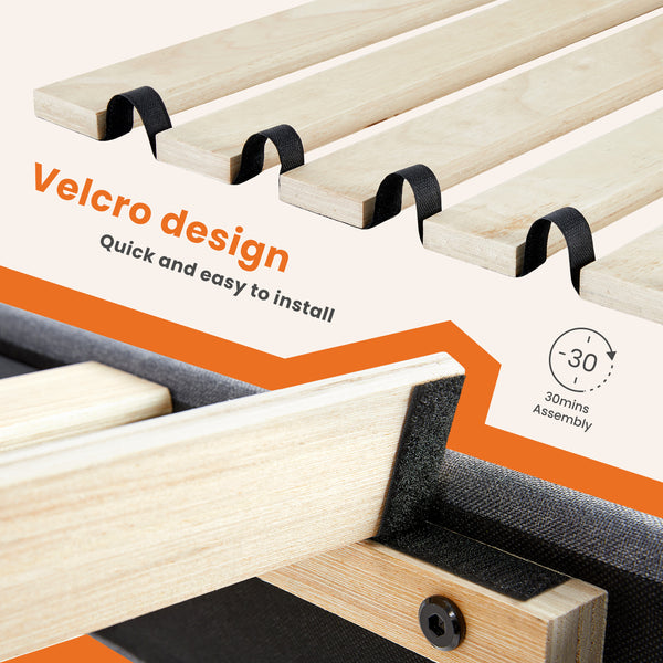 EDX Platform Bed Frame, Fully Upholstered Mattress Foundationwith Fabric Upholstered Headboard and Wooden Slats Support, No Box Spring Needed, Grey