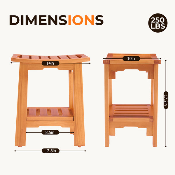 Sweetcrispy Teak Shower Bench, Adjustable Shower Stool with Non-Slip Seat for Bathroom, Tub, Spa and Outdoor Use