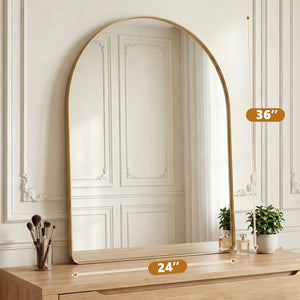 Sweetcrispy Arched-Top Rectangular Wall-Mounted Mirror – Aluminum Frame, HD Tempered Glass, Perfect for Bathroom, Bedroom & Living Room