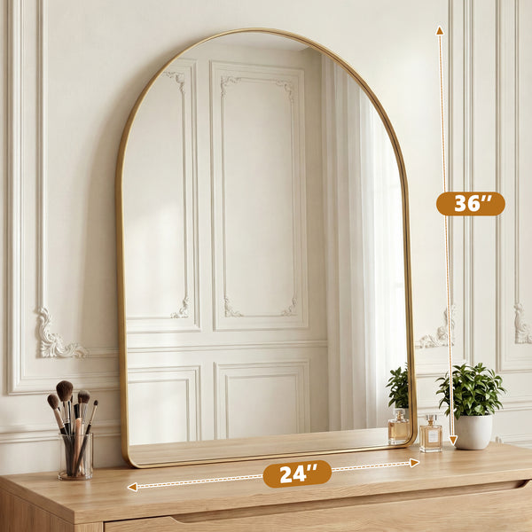 Sweetcrispy Arched-Top Rectangular Wall-Mounted Mirror – Aluminum Frame, HD Tempered Glass, Perfect for Bathroom, Bedroom & Living Room