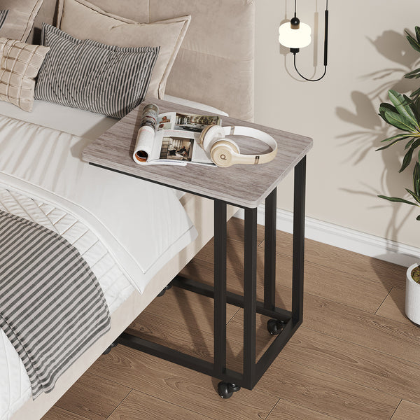Sweetcrispy C-Shaped Side Table with Removable Casters for Small Spaces