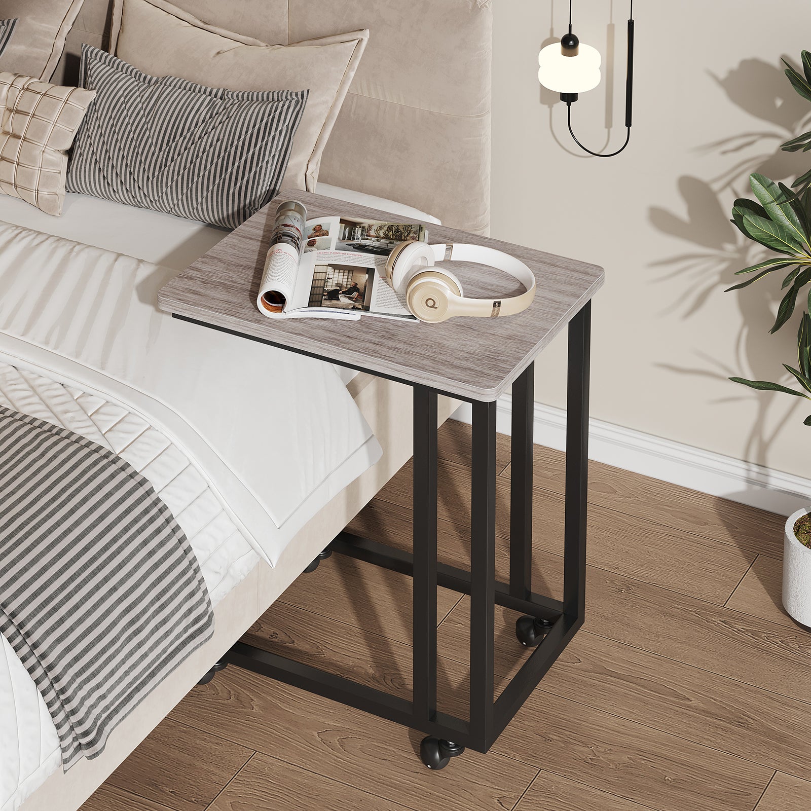 Sweetcrispy C-Shaped Side Table with Removable Casters for Small Spaces