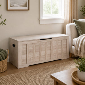 Sweetcrispy Wooden Storage Bench with Soft-Close Lid
