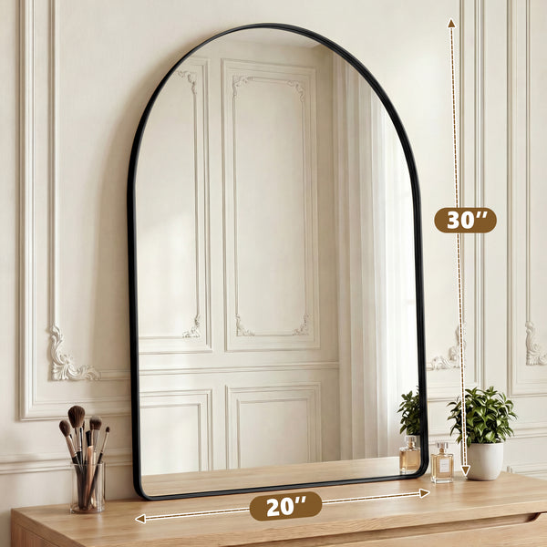 Sweetcrispy Arched-Top Rectangular Wall-Mounted Mirror – Aluminum Frame, HD Tempered Glass, Perfect for Bathroom, Bedroom & Living Room