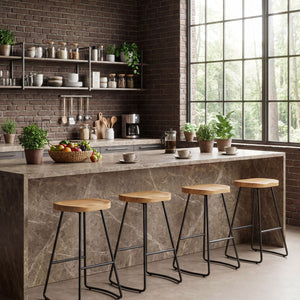 Sweetcrispy Wooden Counter Height Bar Stool with Metal Frame & Footrest