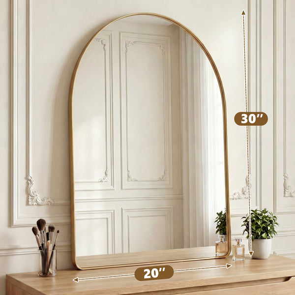 Sweetcrispy Arched-Top Rectangular Wall-Mounted Mirror – Aluminum Frame, HD Tempered Glass, Perfect for Bathroom, Bedroom & Living Room