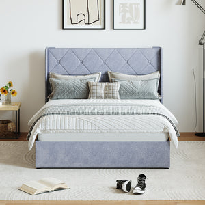 Sweetcrispy Velvet Upholstered Gas-Lift Bed Frame with Storage Space for Bedroom