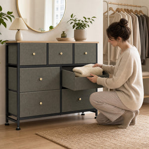 Sweetcrispy Dresser Wooden Top with Storage for Living Room Bedroom