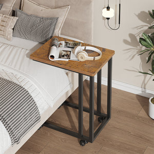 Sweetcrispy C-Shaped Side Table with Removable Casters for Small Spaces