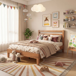 Sweetcrispy Basic Natural Solid Wood Platform Bed Frame with Headboard