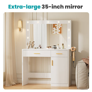 Sweetcrispy Makeup Vanity Desk with Oversized LED Mirror