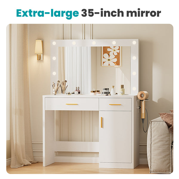 Sweetcrispy Makeup Vanity Desk with Oversized LED Mirror
