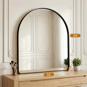 Sweetcrispy Arched-Top Rectangular Wall-Mounted Mirror – Aluminum Frame, HD Tempered Glass, Perfect for Bathroom, Bedroom & Living Room