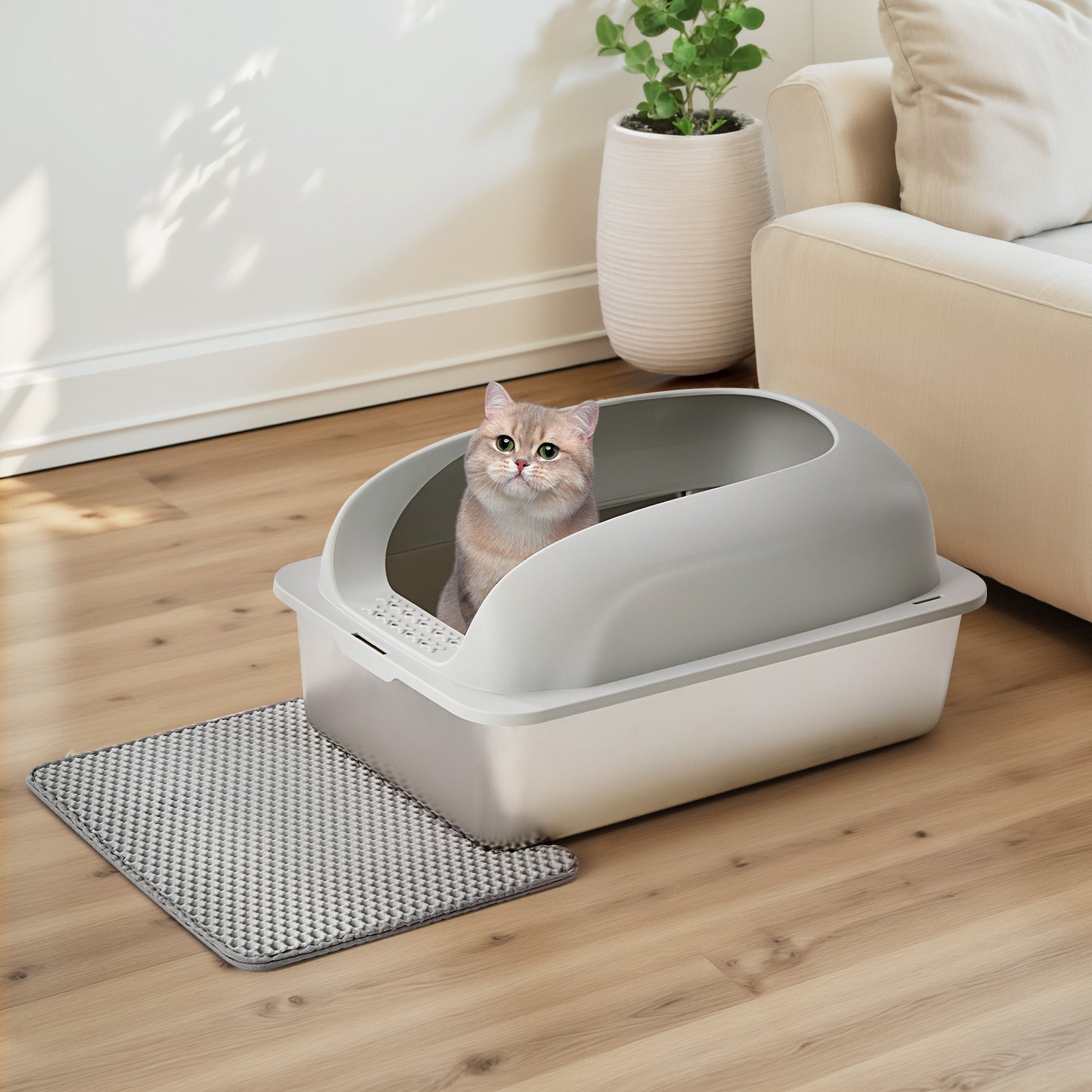 Sweetcrispy Stainless Steel Cat Litter Box with Scoop & Double-Layer Mat – sweetcrispy