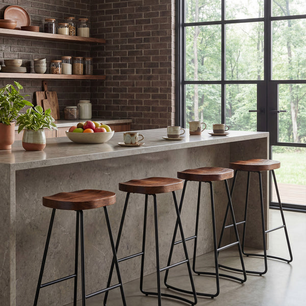 Sweetcrispy Wooden Counter Height Bar Stool with Metal Frame & Footrest