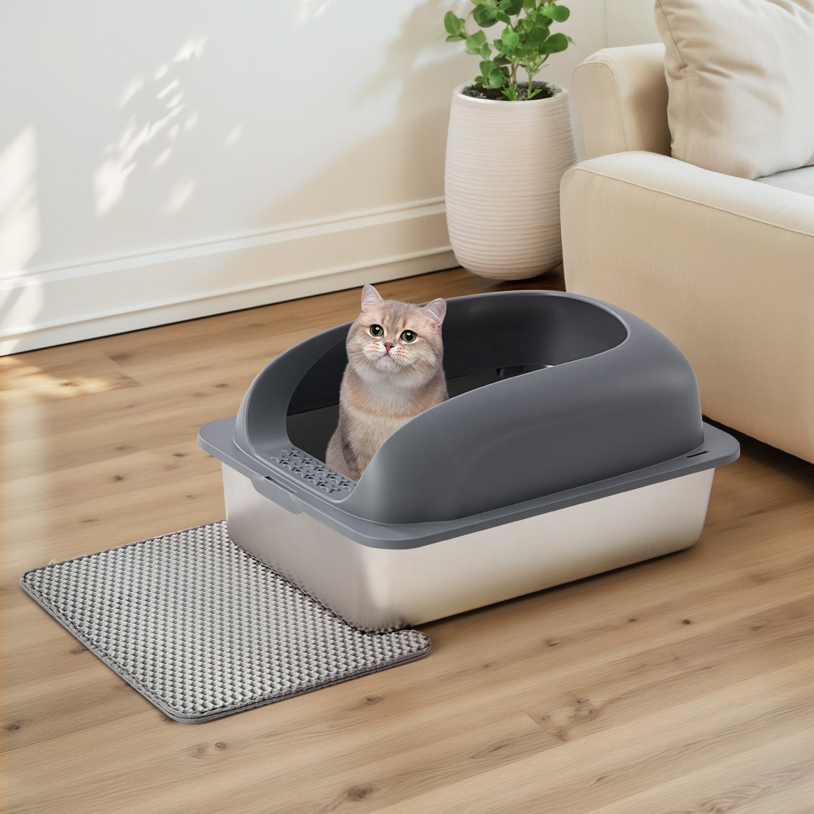 Sweetcrispy Stainless Steel Cat Litter Box with Scoop & Double-Layer Mat – sweetcrispy