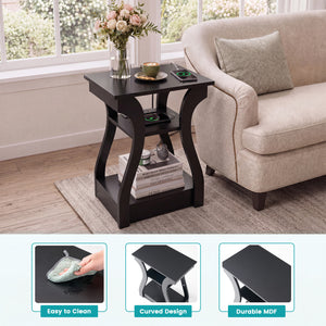 Sweetcrispy 3-Tier End Table with Charging Station for Living Room & Bedroom