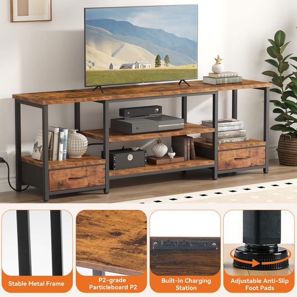 Sweetcrispy TV Stand with 2 Fabric Drawers & Adjustable Shevles  for Living Room