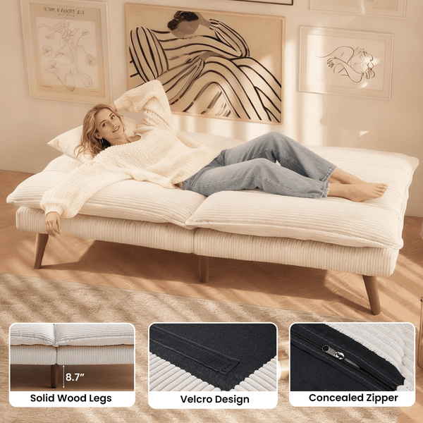 Sweetcrispy Corduroy Convertible Futon Sofa Bed for Living Room & Small Spaces