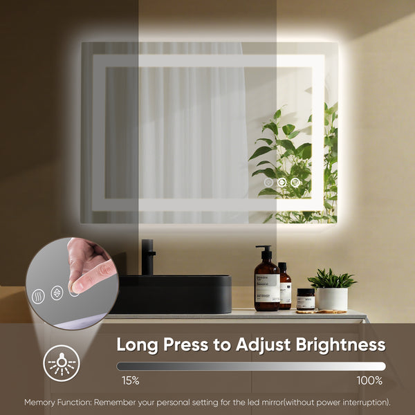 Sweetcrispy Rectangular LED Bathroom Mirror with Anti-Fog & Touch Control