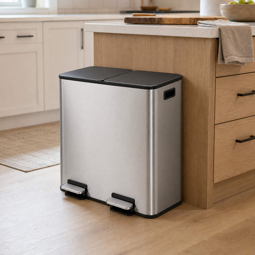 Sweetcrispy Double-Bin Stainless Steel Trash Can with Lid