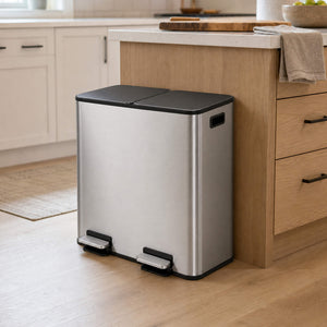Sweetcrispy Double-Bin Stainless Steel Trash Can with Lid