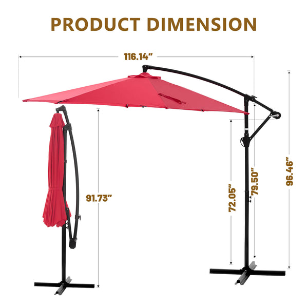 Sweetcrispy 10ft Cantilever Patio Umbrella for Garden, Backyard, Poolside
