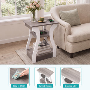 Sweetcrispy 3-Tier End Table with Charging Station for Living Room & Bedroom