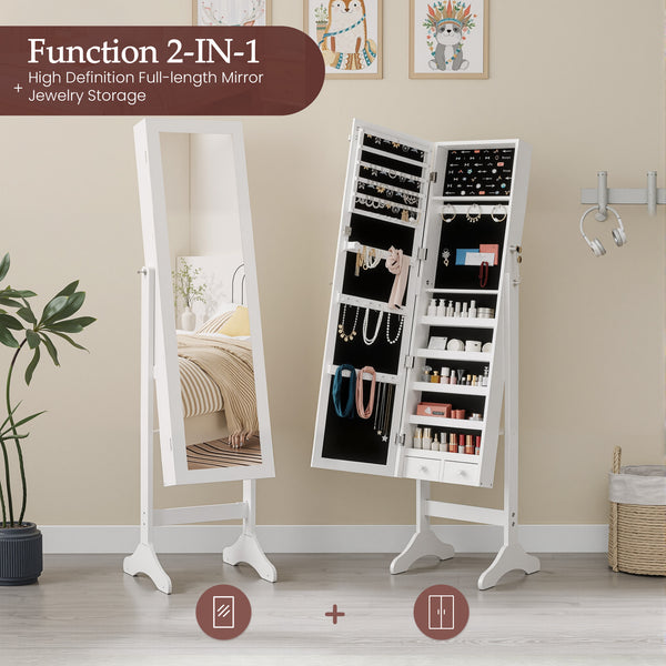Sweetcrispy Freestanding Adjustable Full Length Mirror Jewelry Cabinet