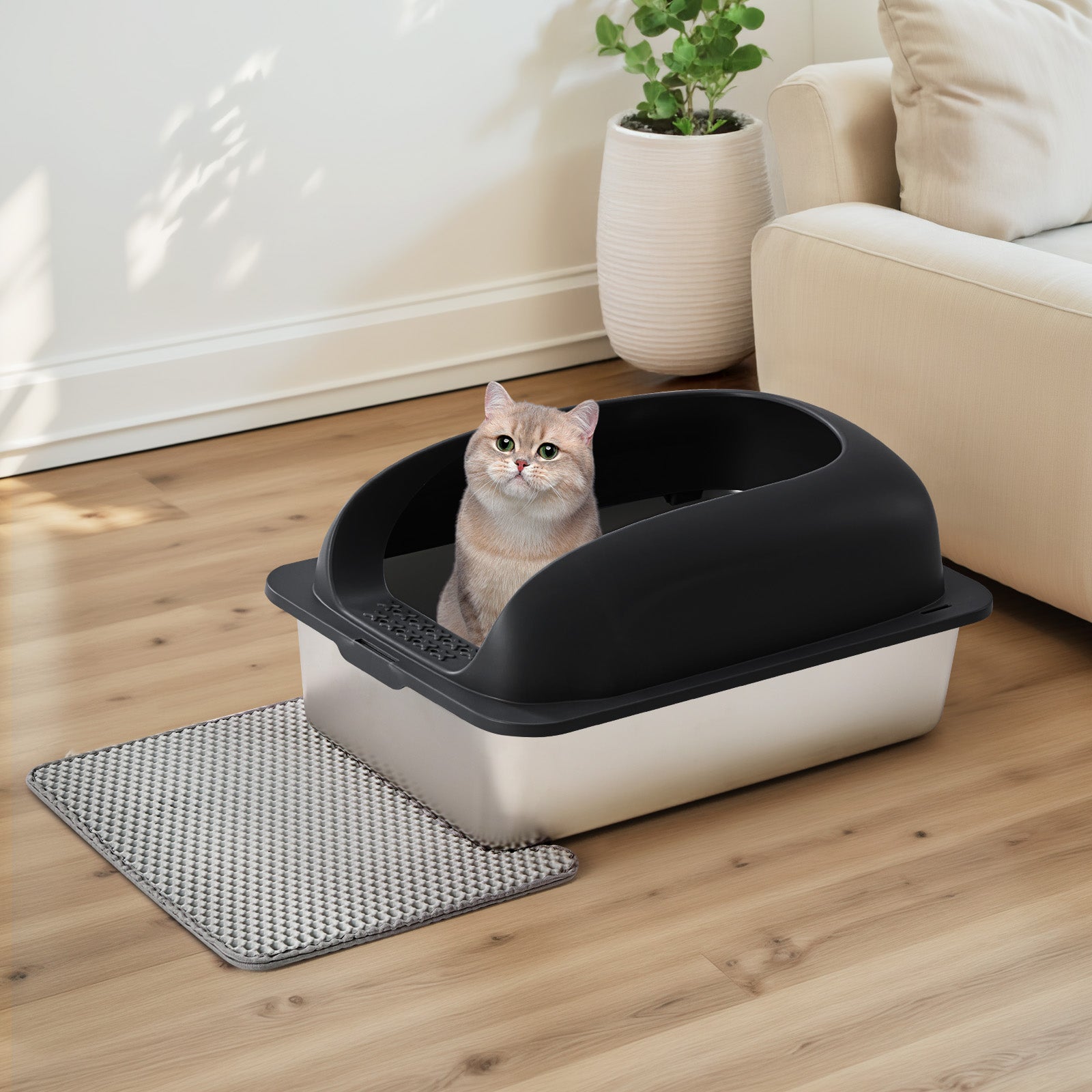 Sweetcrispy Stainless Steel Cat Litter Box with Scoop & Double-Layer Mat – sweetcrispy