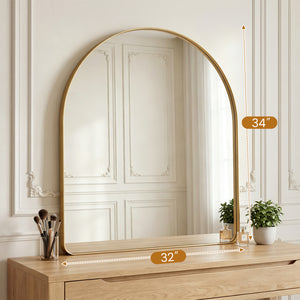 Sweetcrispy Arched-Top Rectangular Wall-Mounted Mirror – Aluminum Frame, HD Tempered Glass, Perfect for Bathroom, Bedroom & Living Room