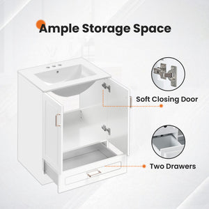 Sweetcrispy Modern Bathroom Vanity Cabinet with Sink, 2 Door and Multiple Drawers