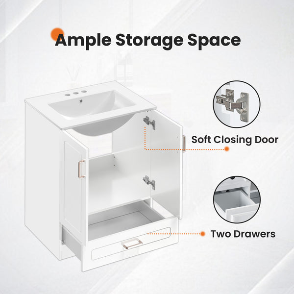 Sweetcrispy Modern Bathroom Vanity Cabinet with Sink, 2 Door and Multiple Drawers