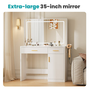 Sweetcrispy Makeup Vanity Desk with Oversized LED Mirror