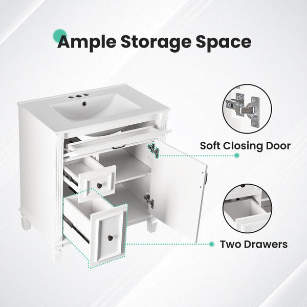 Sweetcrispy Freestanding Bathroom Vanity with Sink, 1 Door and Multiple Drawers