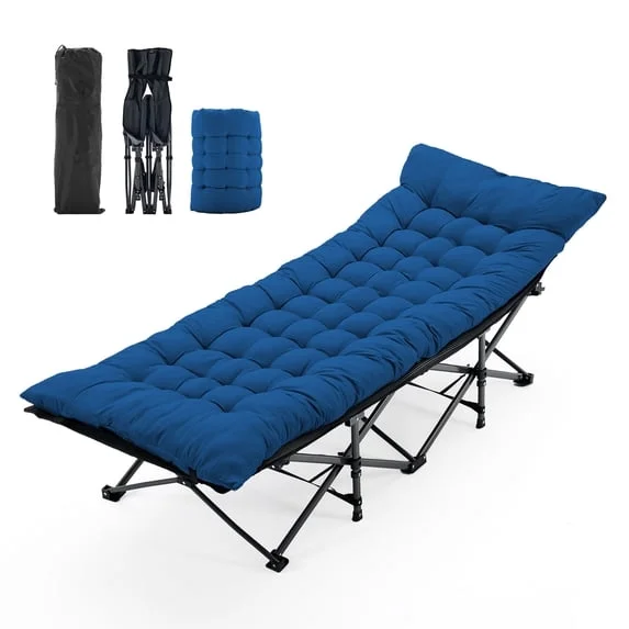 Sweetcrispy Folding Camping Cot with Mattress, Heavy Duty Portable Sleeping Cot for Adults, Camp, Travel, Guest Bed, Blue