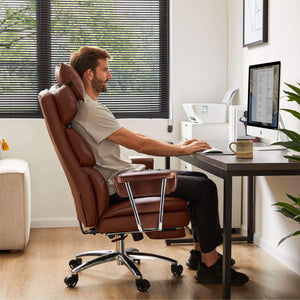 Sweetcrispy Computer Chair Leather with Leg Rest for Office