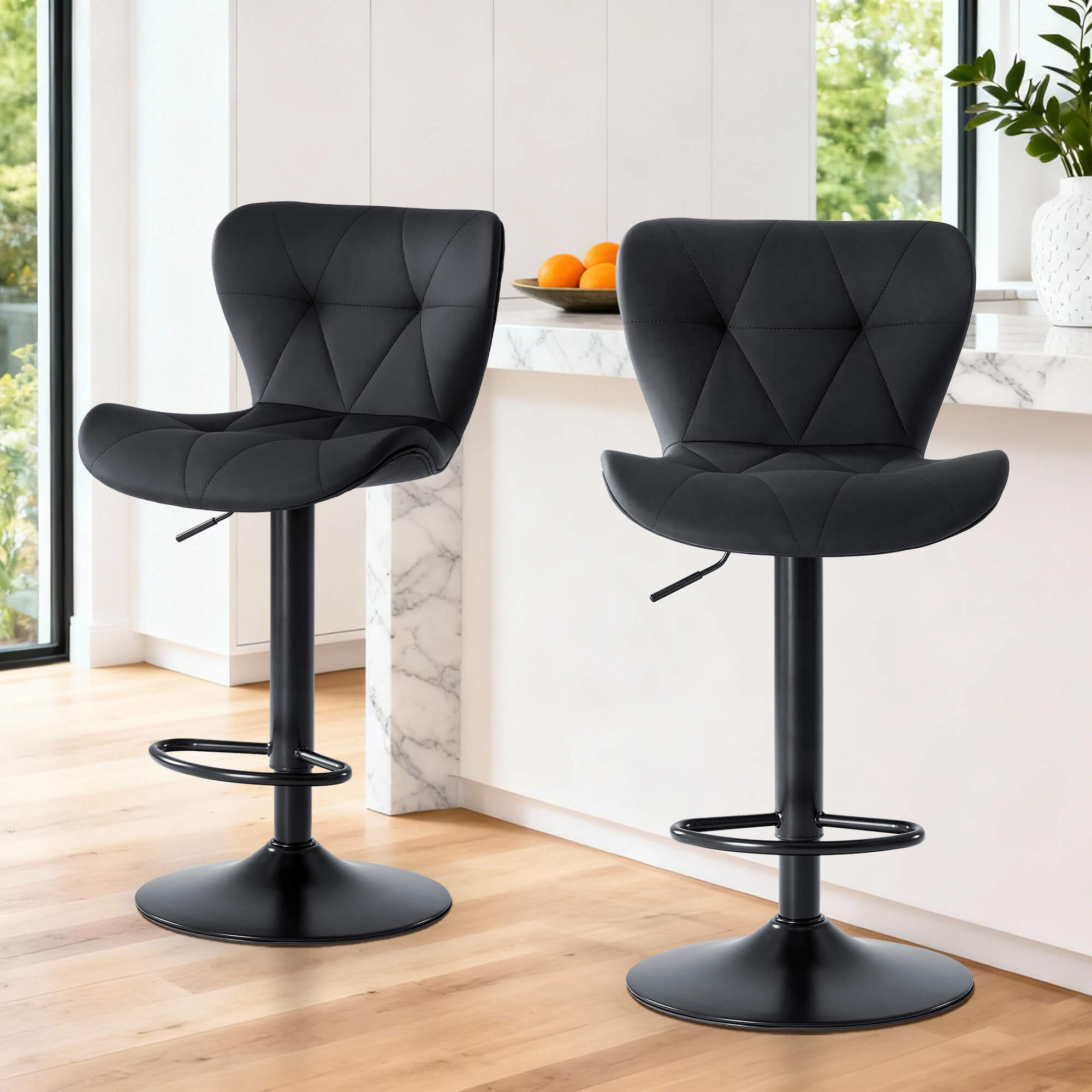 Sweetcrispy Faux Leather Diamond-Quilted Bar Stool-set of 2