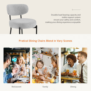 SWEETCRISPY Dining Chairs, Upholstered with Boucle Fabric, Ergonomic Backrest, Matte Black Metal Legs