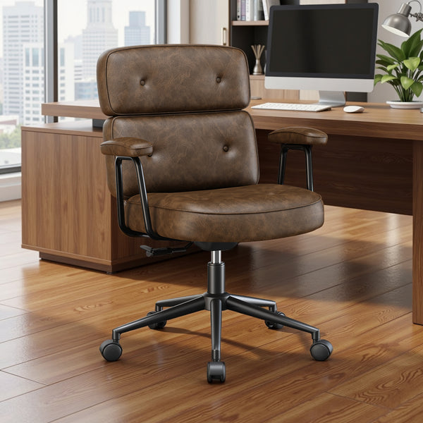Sweetcrispy Ergonomic PU Upholstered Office Chair with Armrests, Height Adjustable