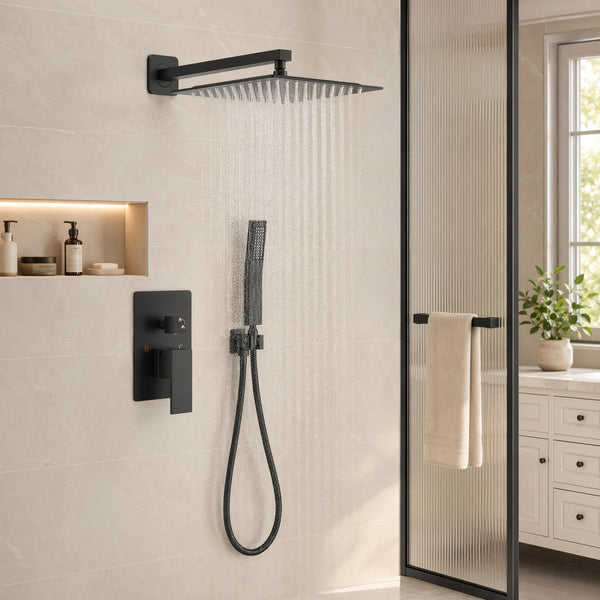 Sweetcrispy 304 Stainless Steel Wall Mount Shower Head and Handle Set, Anti-Rust, 360° Adjustable, Pressure Balanced, Temp Stable, High Flow Luxury Trim Kit‌