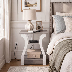 Sweetcrispy 3-Tier End Table with Charging Station for Living Room & Bedroom