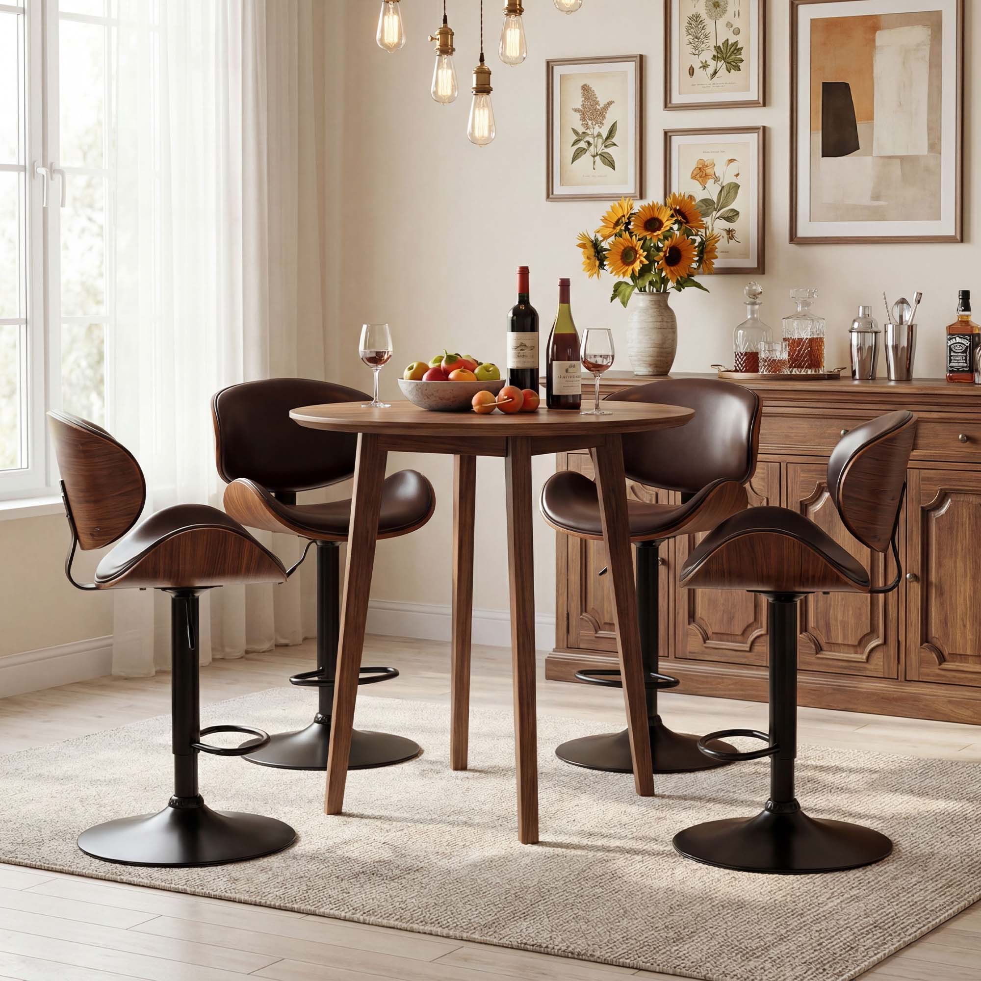 Sweetcrispy Adjustable Bentwood Swivel Bar Stools - Set of 2