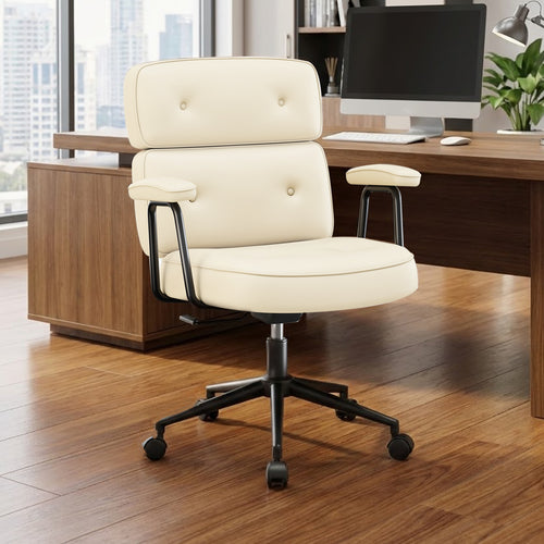 Sweetcrispy Ergonomic PU Upholstered Office Chair with Armrests, Height Adjustable