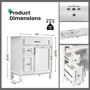 Sweetcrispy Freestanding Bathroom Vanity with Sink, 1 Door and Multiple Drawers