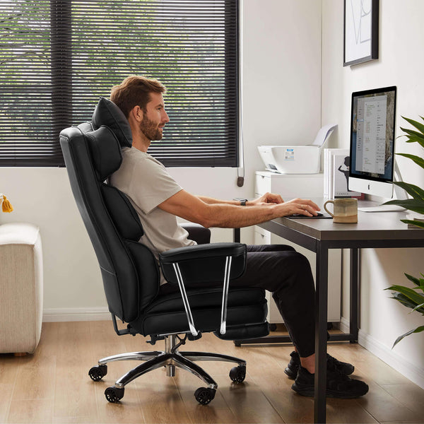 Sweetcrispy Computer Chair Leather with Leg Rest for Office