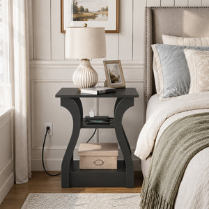 Sweetcrispy 3-Tier End Table with Charging Station for Living Room & Bedroom