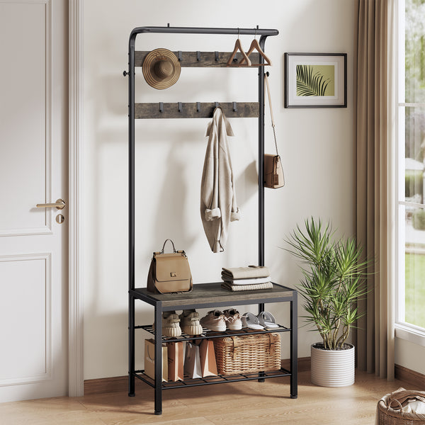 Sweetcrispy Modern Coat Rack with Shoe Bench, Hall Tree for Living Room