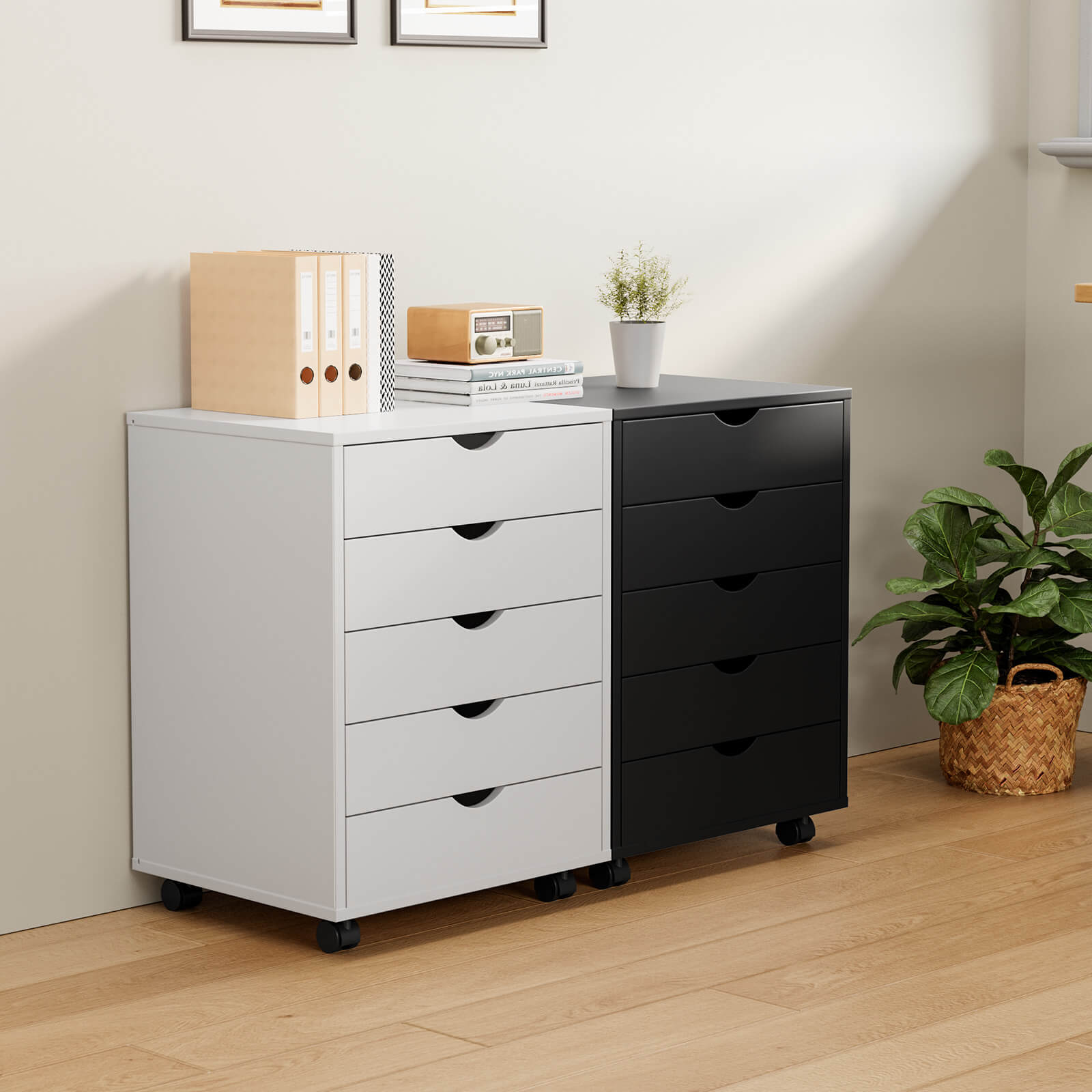 Sweetcrispy 5 Drawer Chest of Drawers for Living Room Office, Black+white Wood(2 Pack) Sweetcrispy 5 Drawer Chest of Drawers for Living Room Office, Black+white Wood(2 Pack)
